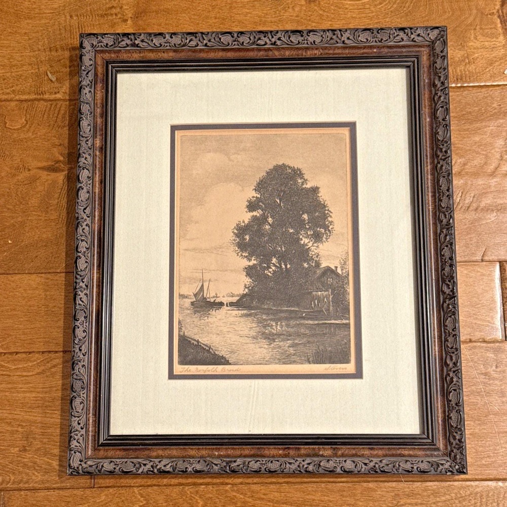 William Stevens "The Norfolk Broads" Original Etching – 1890-1930 Signed 16x14